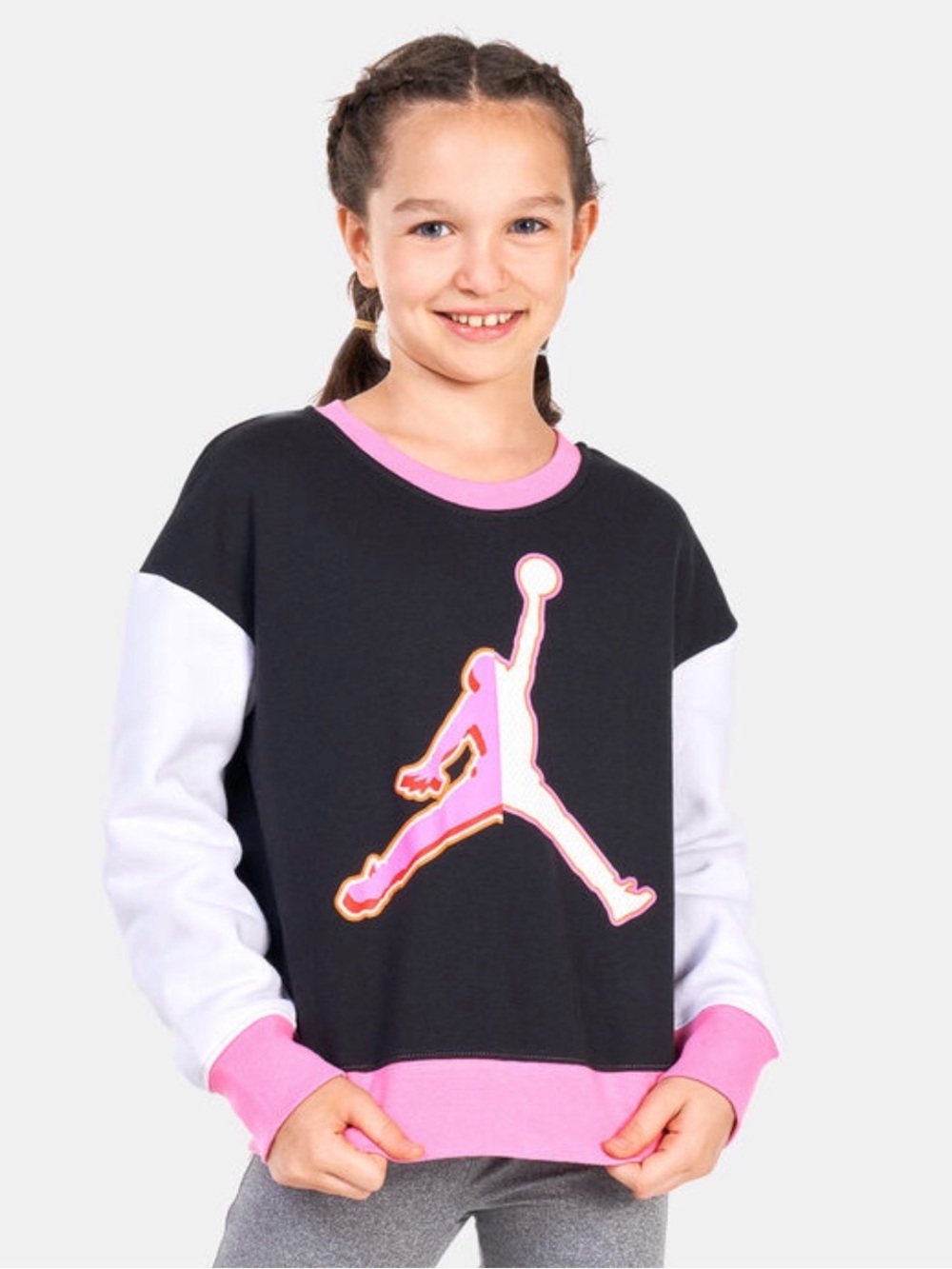Jordan Black and Pink Sweatshirt Long-sleeve Mesh Back Basketball Girls Large